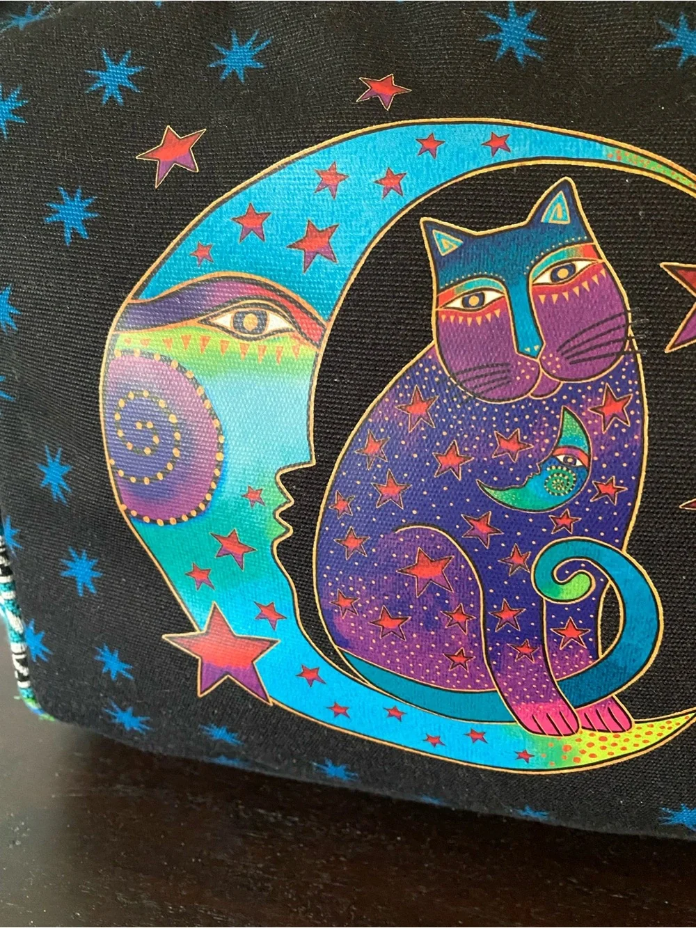 Laurel Burch Moonside Cat Celestial Medium Canvas Tote Bag